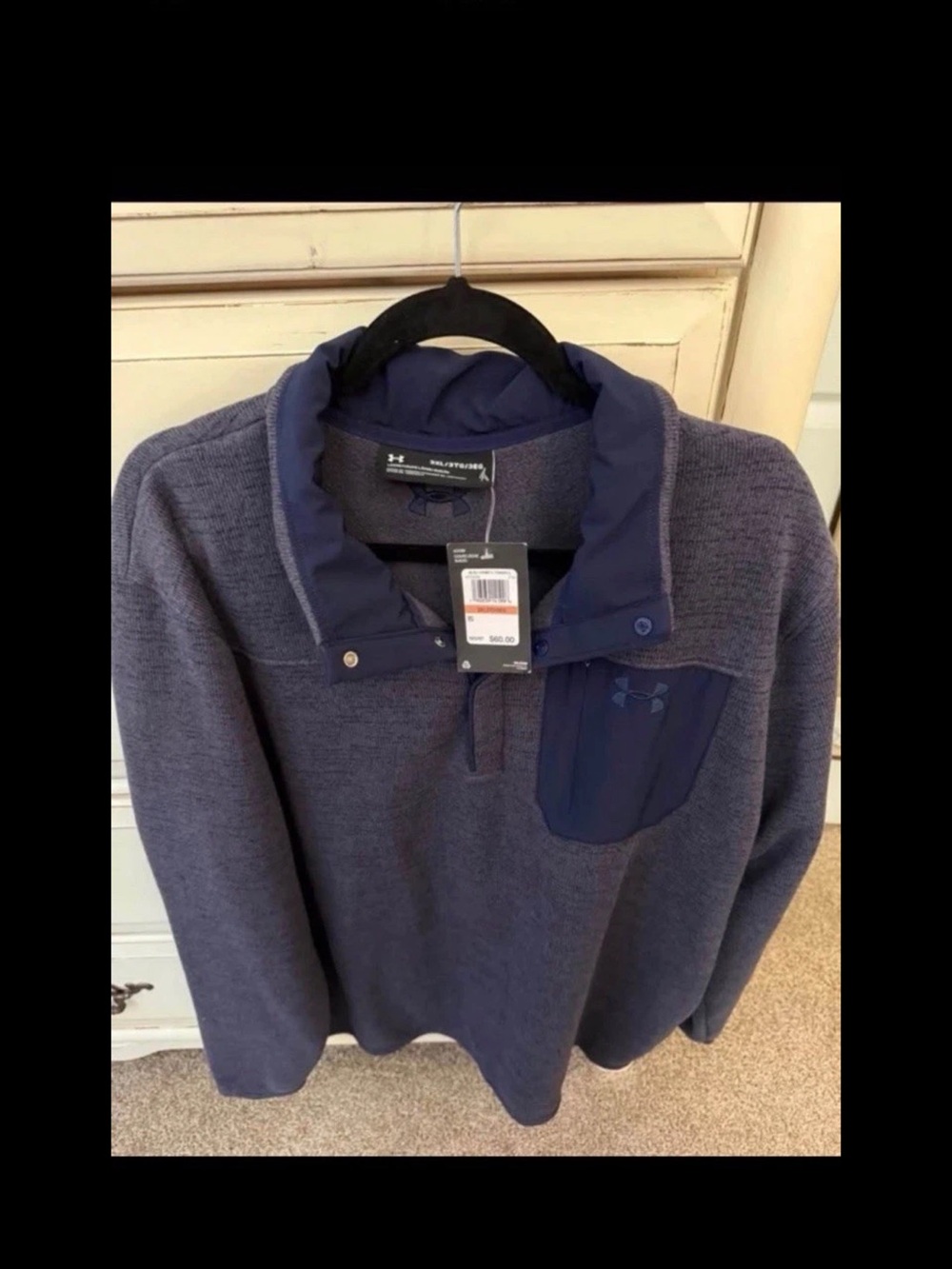 Under Armour Men's Heather Navy 1/4 button fleece Sweater with Contrast Pocket